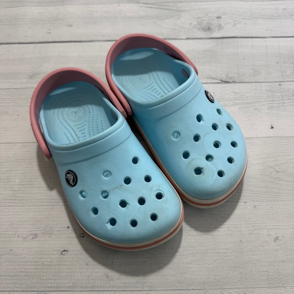Crocs kids light blue and pink clog junior size 1